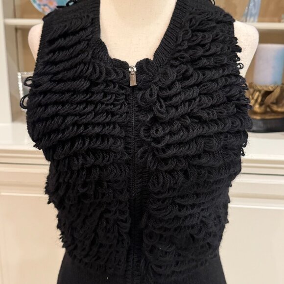 🖤 BCBGMAXAZRIA Black Textured Alpaca Blend Knit Vest – Size Small - Picture 2 of 9